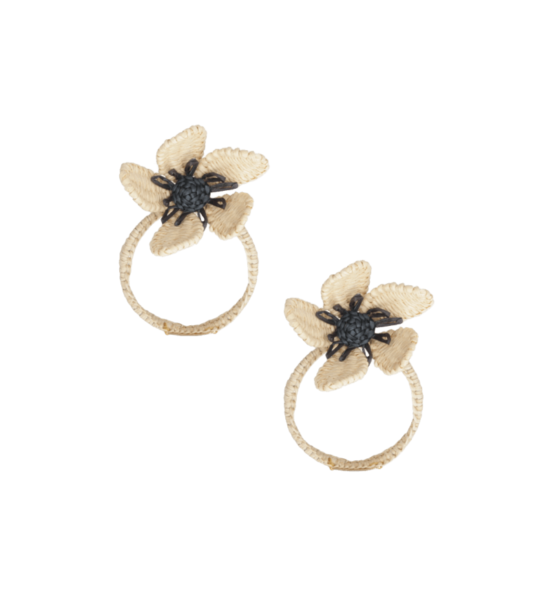 Flower Black Napkin Ring Set - Thumbnail 2