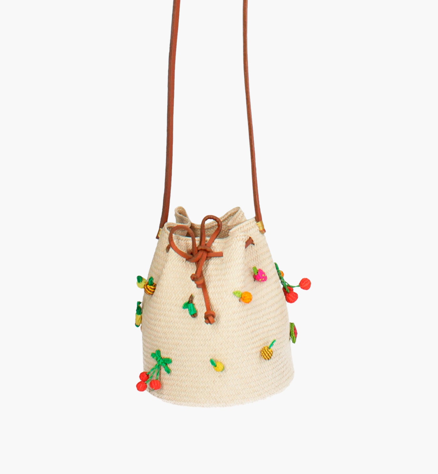 Fruit Pom Straw Crossbody Bag