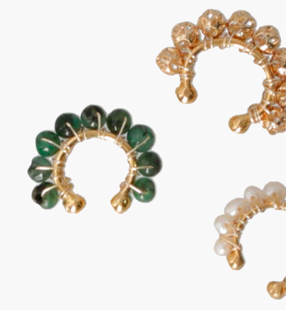 Emerald Pearl and Gold Ear cuffs Set of 3