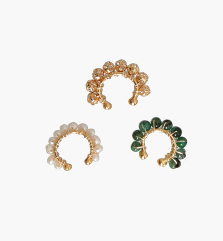 Emerald Pearl and Gold Ear cuffs Set of 3